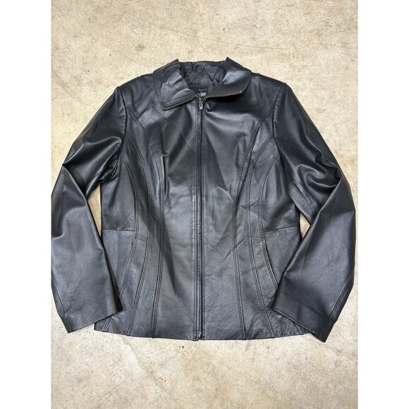 East 5th Ave Black Leather Jacket Blazer Women's Medium - Picture 2 of 12